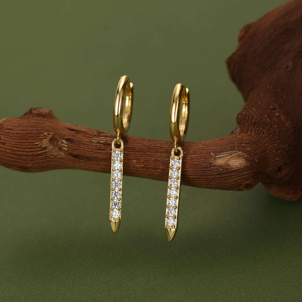 Sterling Silver Dangle CZ Bars Huggie Hoop Earrings, 8mm Hoops with CZ Bars, CZ Bar Earrings, Bar Dangle Hoops, Bar Earrings