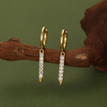 Sterling Silver Dangle CZ Bars Huggie Hoop Earrings, 8mm Hoops with CZ Bars, CZ Bar Earrings, Bar Dangle Hoops, Bar Earrings