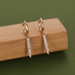 Sterling Silver Dangle CZ Bars Huggie Hoop Earrings, 8mm Hoops with CZ Bars, CZ Bar Earrings, Bar Dangle Hoops, Bar Earrings