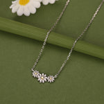 Sterling Silver Daisy Flower Trio Pendant Necklace, Three Flower Necklace, Daisy Chain Necklace, Two Tone Flower Pendant Necklace