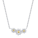 Sterling Silver Daisy Flower Trio Pendant Necklace, Three Flower Necklace, Daisy Chain Necklace, Two Tone Flower Pendant Necklace