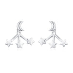 Moon and Star Ear Jacket in Sterling Silver, Three Star and Moon Earrings in Sterling Silver, Silver, Gold or Rose Gold, Front and Back