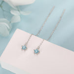 Aquamarine Blue Star CZ Threader Earrings in Sterling Silver, Crystal Star Ear Threaders