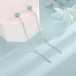 Aquamarine Blue Star CZ Threader Earrings in Sterling Silver, Crystal Star Ear Threaders