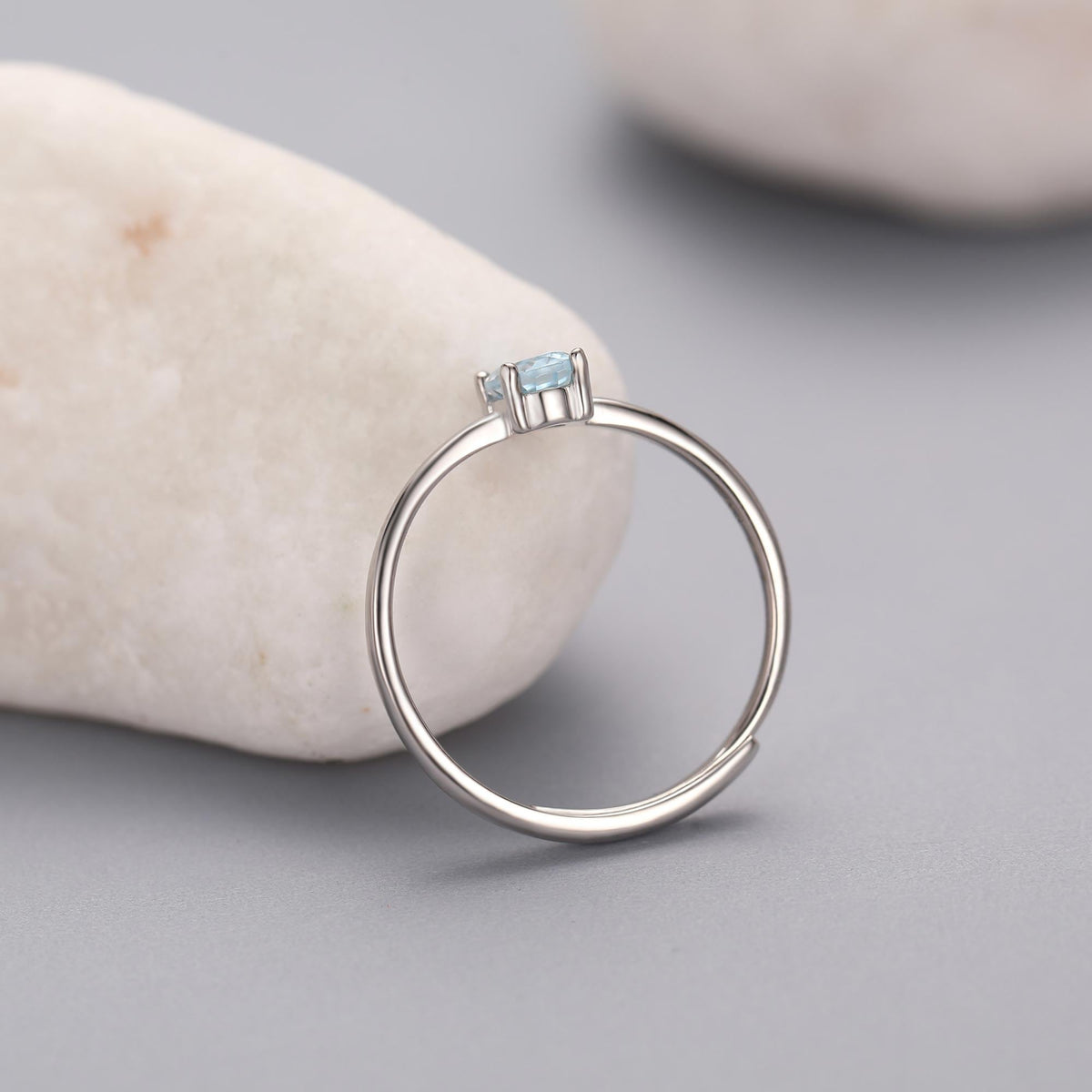 Natural Blue Topaz Oval Ring in Sterling Silver, 4x6mm, Prong Set Oval Cut, Adjustable Size, Genuine Topaz Ring
