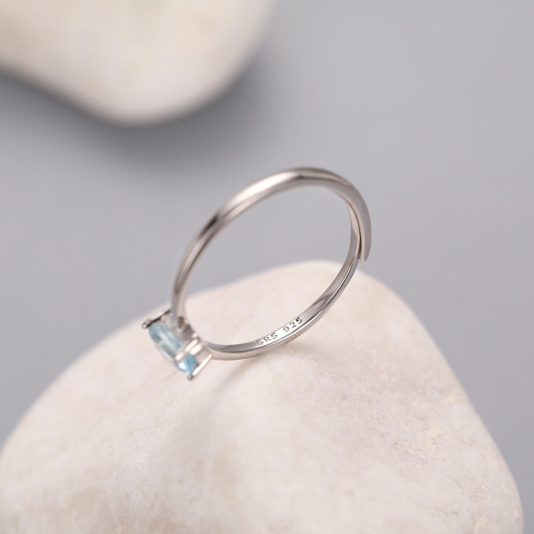 Natural Blue Topaz Oval Ring in Sterling Silver, 4x6mm, Prong Set Oval Cut, Adjustable Size, Genuine Topaz Ring