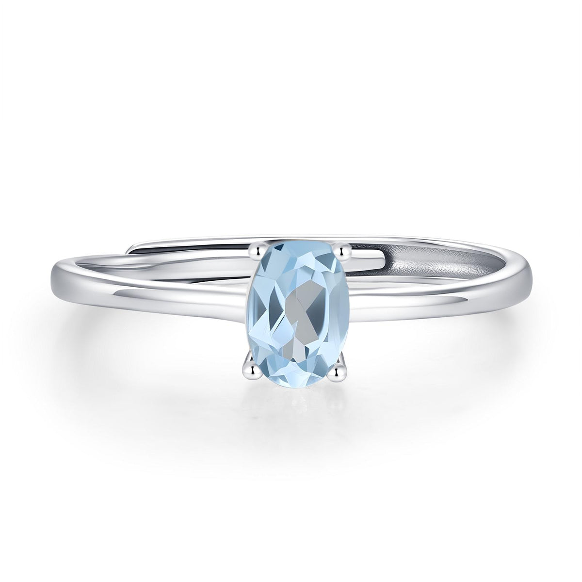 Natural Blue Topaz Oval Ring in Sterling Silver, 4x6mm, Prong Set Oval Cut, Adjustable Size, Genuine Topaz Ring