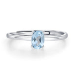 Natural Blue Topaz Oval Ring in Sterling Silver, 4x6mm, Prong Set Oval Cut, Adjustable Size, Genuine Topaz Ring