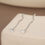 Sterling Silver Dainty Crescent Moon Threader Earrings, Silver or Gold, Swirl Ear Threader, Elegant and Pretty, Minimalist and Geometric