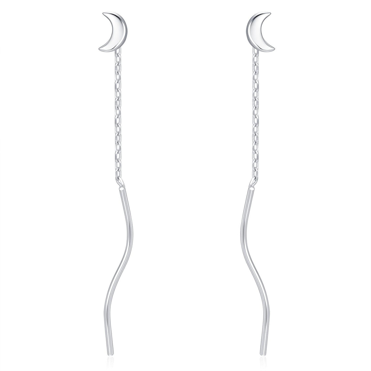 Sterling Silver Dainty Crescent Moon Threader Earrings, Silver or Gold, Swirl Ear Threader, Elegant and Pretty, Minimalist and Geometric