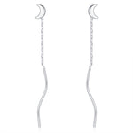 Sterling Silver Dainty Crescent Moon Threader Earrings, Silver or Gold, Swirl Ear Threader, Elegant and Pretty, Minimalist and Geometric