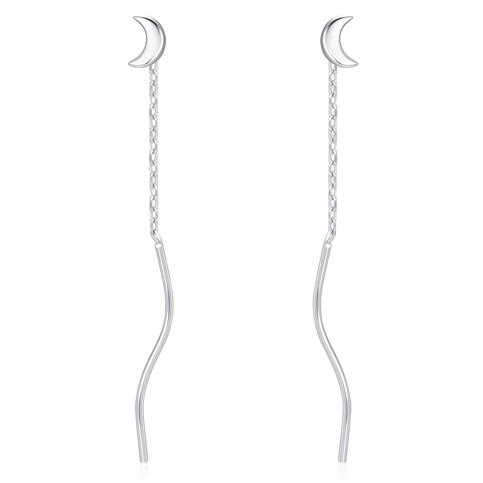 Sterling Silver Dainty Crescent Moon Threader Earrings, Silver or Gold, Swirl Ear Threader, Elegant and Pretty, Minimalist and Geometric