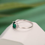 Emerald Green CZ Oval Ring in Sterling Silver, Simulated Emerald Ring, Three CZ, May Birthstone, Vintage Inspired Design, US 5 - 8