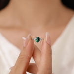 Emerald Green CZ Oval Ring in Sterling Silver, Simulated Emerald Ring, Three CZ, May Birthstone, Vintage Inspired Design, US 5 - 8