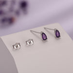 Extra Tiny Genuine Amethyst Droplet Stud Earrings in Sterling Silver, 3x5mm Amethyst Crystal Earrings, Natural Purple Amethyst Pear Earrings