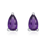 Extra Tiny Genuine Amethyst Droplet Stud Earrings in Sterling Silver, 3x5mm Amethyst Crystal Earrings, Natural Purple Amethyst Pear Earrings