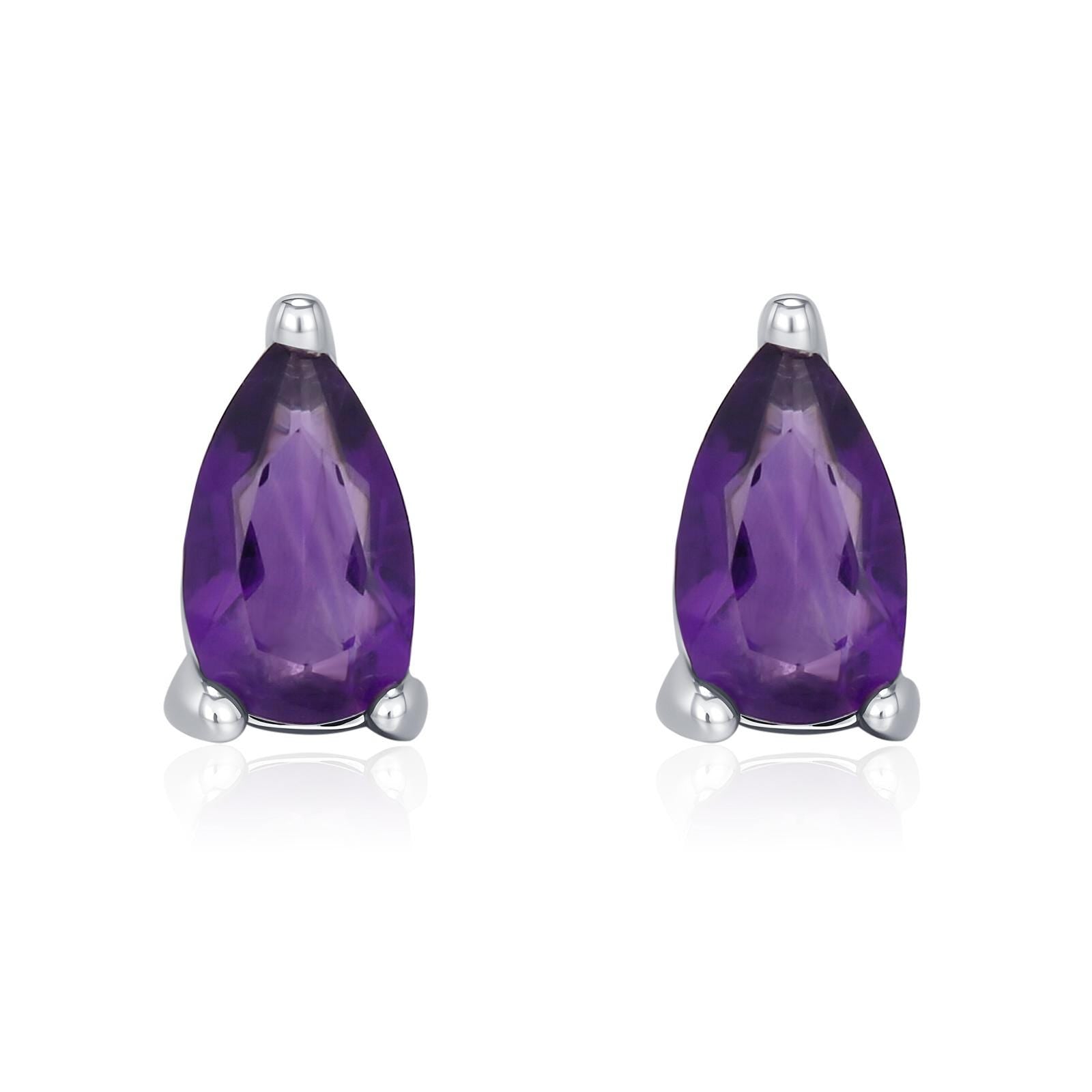Extra Tiny Genuine Amethyst Droplet Stud Earrings in Sterling Silver, 3x5mm Amethyst Crystal Earrings, Natural Purple Amethyst Pear Earrings