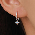 Tiny Blue Opal Starburst Huggie Hoop Earrings in Sterling Silver, Silver or Gold, Detachable Charms, Lab Opal North Star Drop Earrings