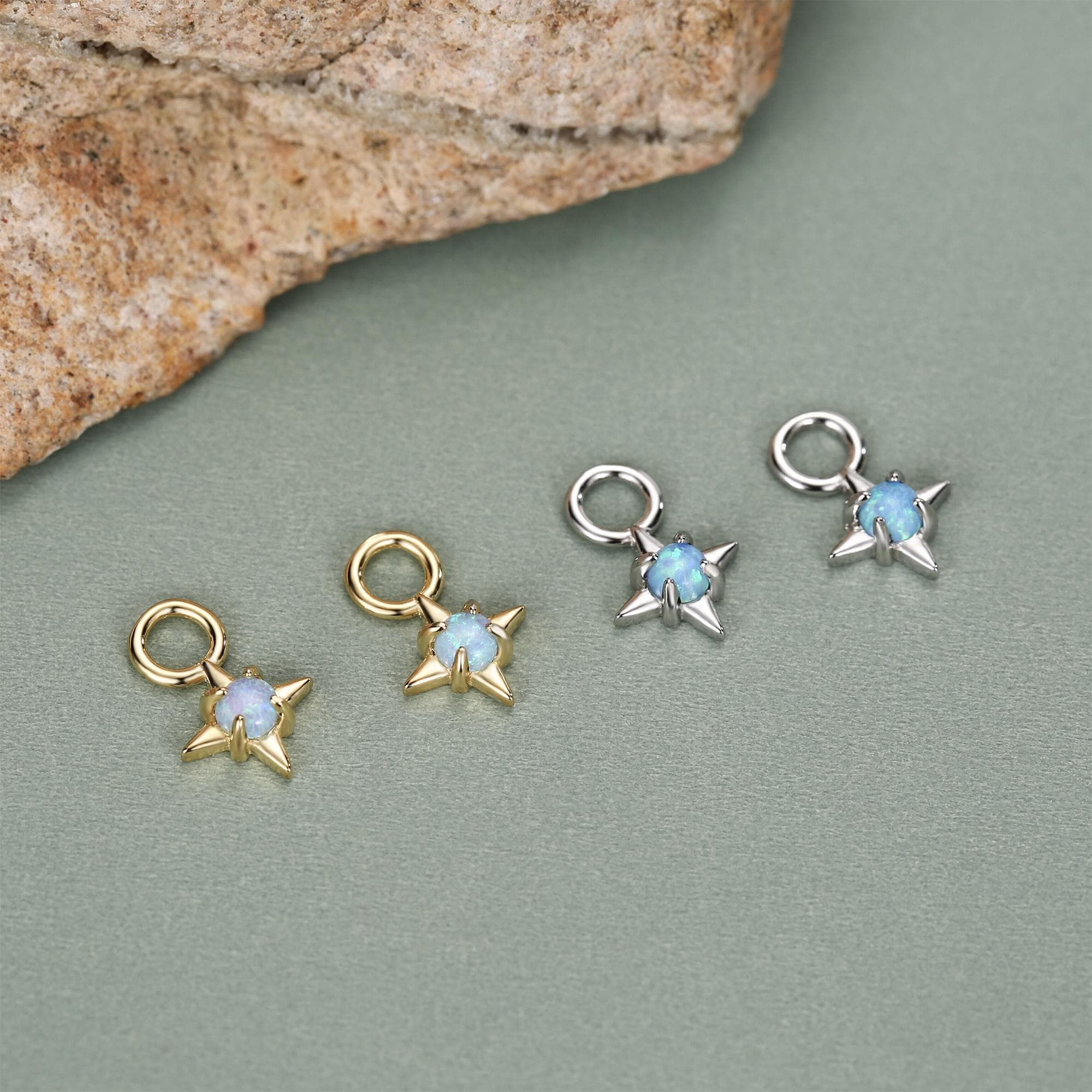 Sterling Silver Opal Star Earring Charms for Huggie Hoops
