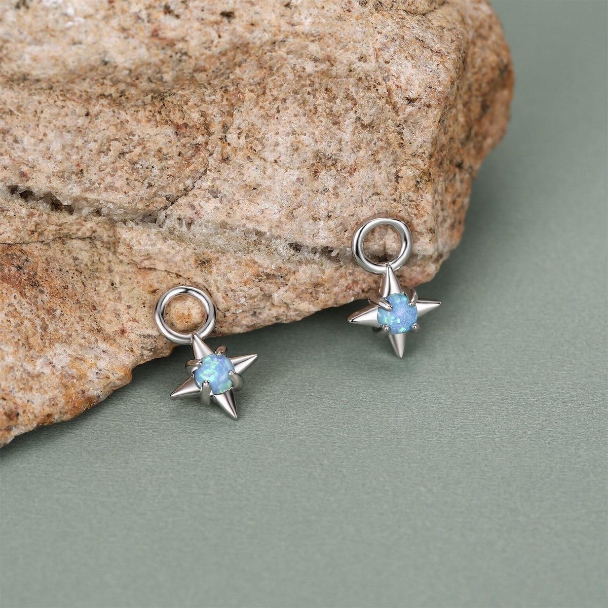 Sterling Silver Opal Star Earring Charms for Huggie Hoops