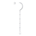 Sterling Silver Asymmetric Moon and Star Long Stud Earrings - - Silver or Gold - Drop Dangling Earrings - Cute Fun and Quirky