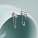Tiny Triangle CZ Chain Earrings in Sterling Silver, Silver or Gold, Triangle CZ Ear Jacket, CZ Jacket Earrings