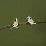 Goldfinch Bird Stud Earrings in Sterling Silver, Silver or Gold, Enamel Bird Earrings, Nature Inspired Animal Earrings