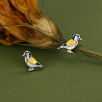 Goldfinch Bird Stud Earrings in Sterling Silver, Silver or Gold, Enamel Bird Earrings, Nature Inspired Animal Earrings