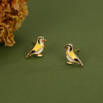 Goldfinch Bird Stud Earrings in Sterling Silver, Silver or Gold, Enamel Bird Earrings, Nature Inspired Animal Earrings