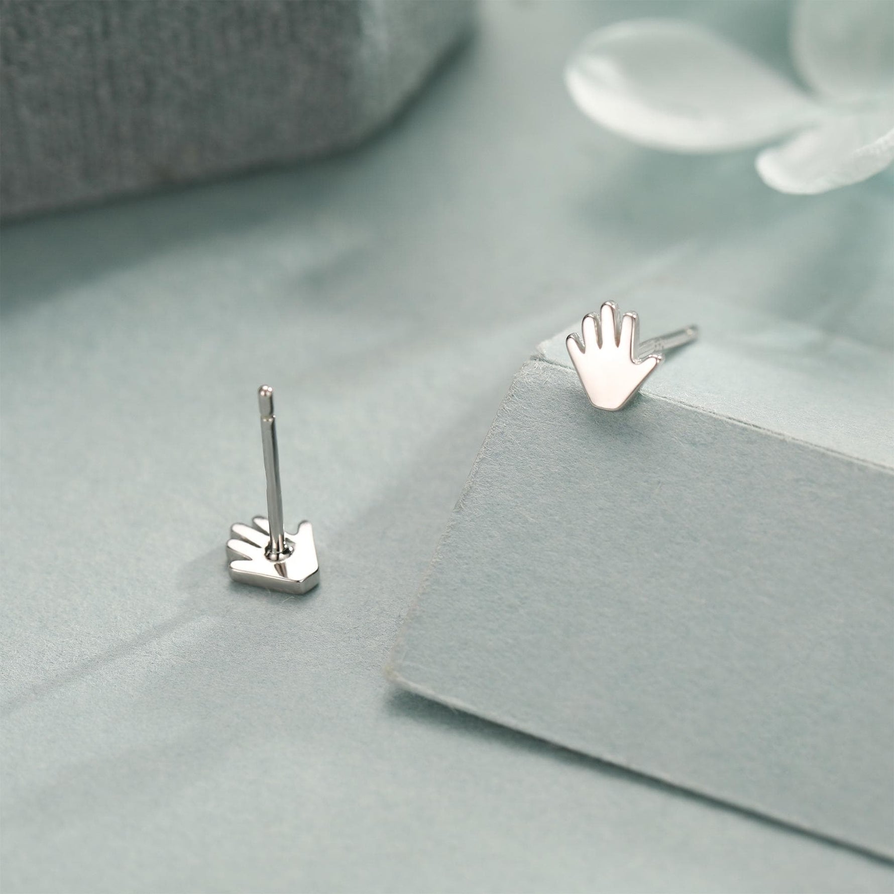 Tiny Hand Stud Earrings in Sterling Silver, Silver Gold or Rose Gold, Hand Stud Earrings, Cute Hand Earrings, Palm Earrings
