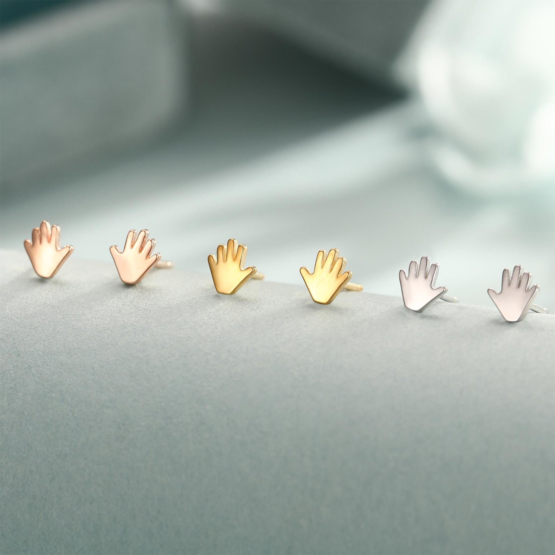 Tiny Hand Stud Earrings in Sterling Silver, Silver Gold or Rose Gold, Hand Stud Earrings, Cute Hand Earrings, Palm Earrings