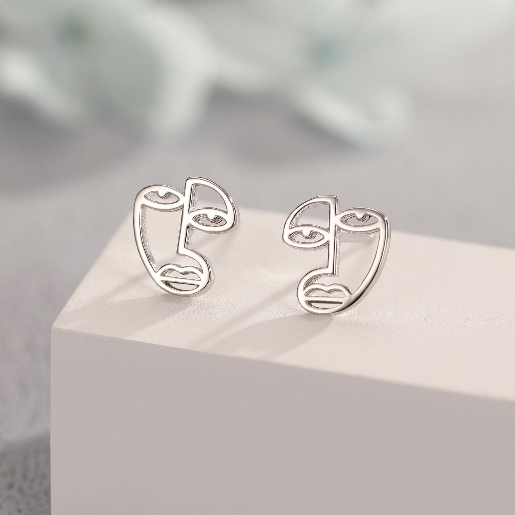 Art Inspired Asymmetric Face Stud Earrings in Sterling Silver, Silver, Gold or Rose Gold, Face Earrings
