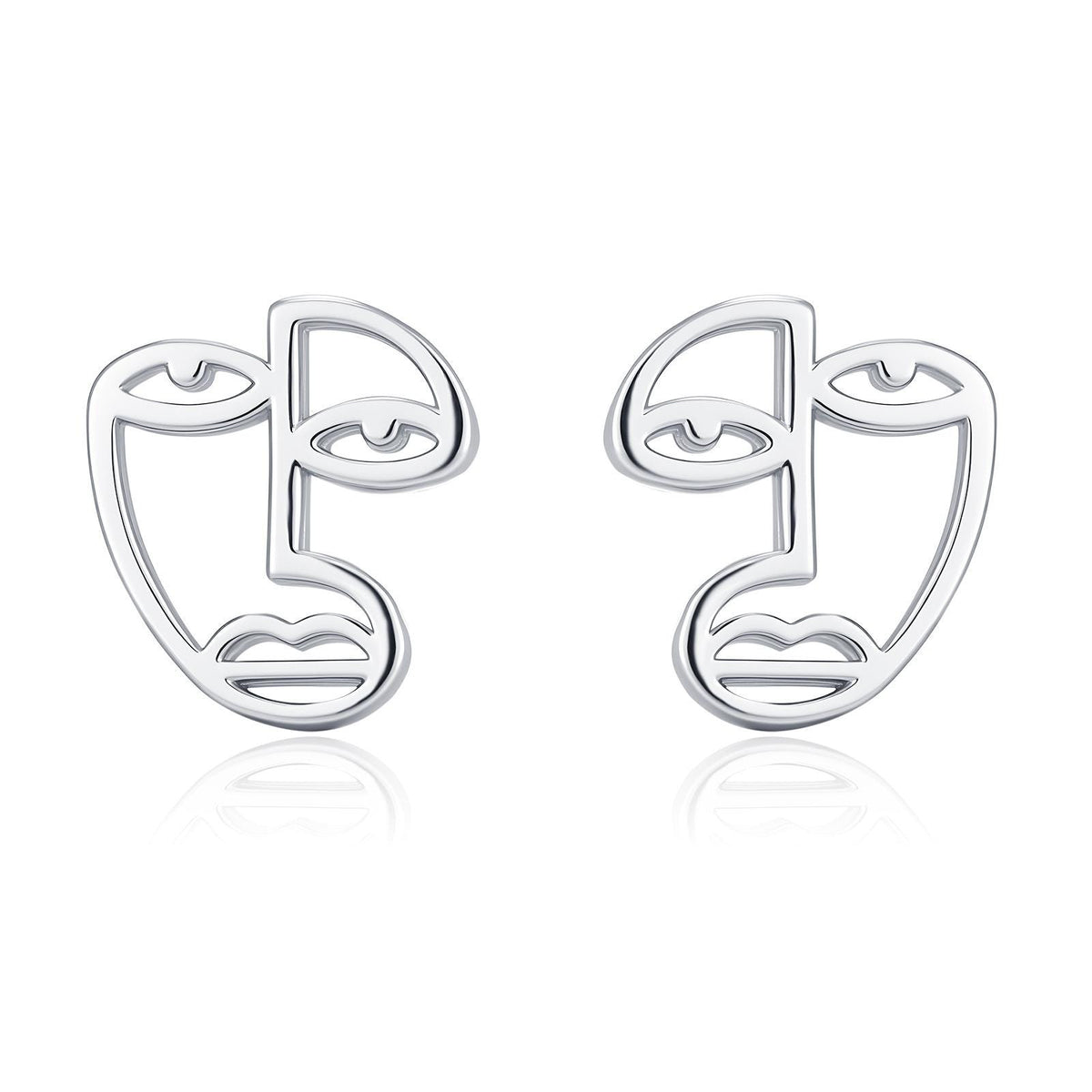 Art Inspired Asymmetric Face Stud Earrings in Sterling Silver, Silver, Gold or Rose Gold, Face Earrings