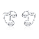 Art Inspired Asymmetric Face Stud Earrings in Sterling Silver, Silver, Gold or Rose Gold, Face Earrings