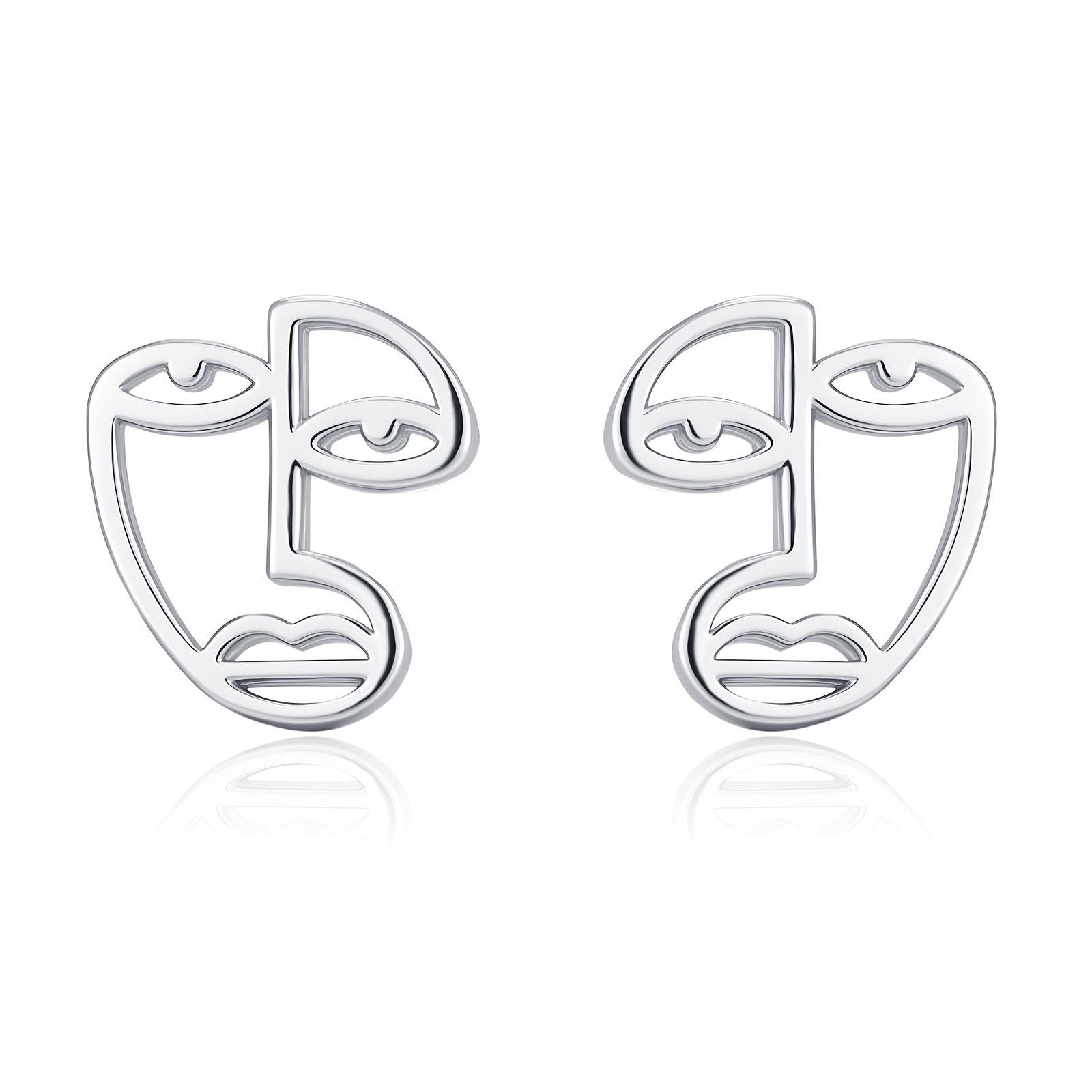 Art Inspired Asymmetric Face Stud Earrings in Sterling Silver, Silver, Gold or Rose Gold, Face Earrings
