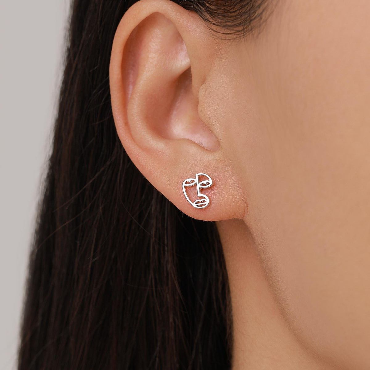 Art Inspired Asymmetric Face Stud Earrings in Sterling Silver, Silver, Gold or Rose Gold, Face Earrings