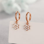 Tiny CZ Flower Dangle Huggie Hoop in Sterling Silver, Silver or Gold or Rose Gold, Skinny CZ Snowflake Earrings, CZ Flower Hoops