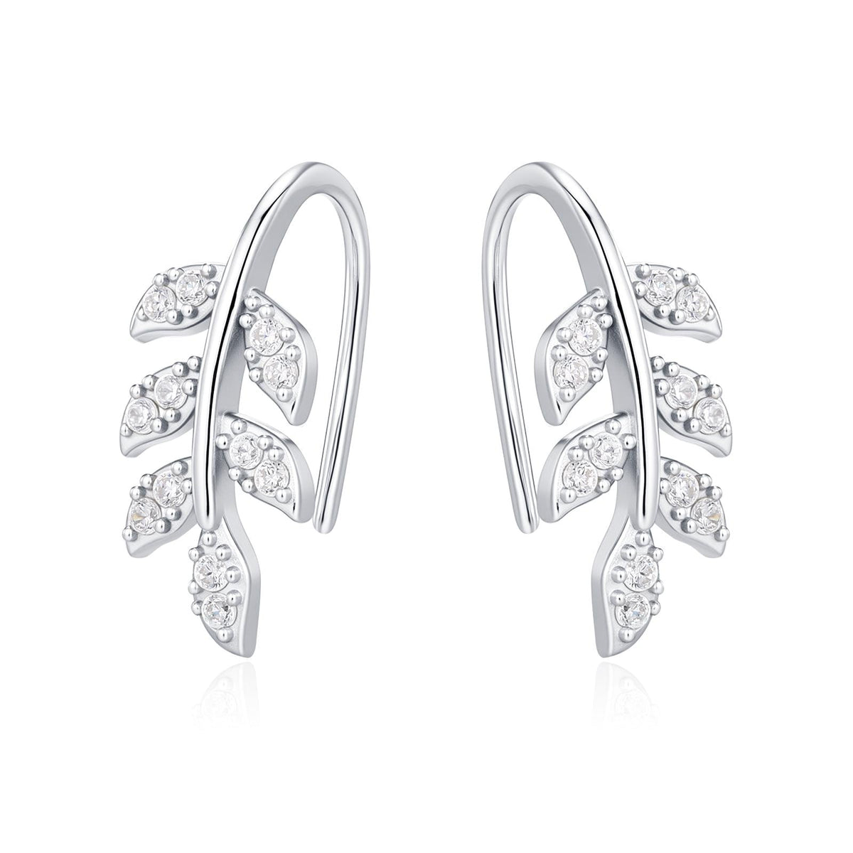 CZ Leaf Mini Crawler Earrings in Sterling Silver, Silver, Gold or Rose Gold, Olive Branch Climber Earrings, Nature Inspired Ear Climbers