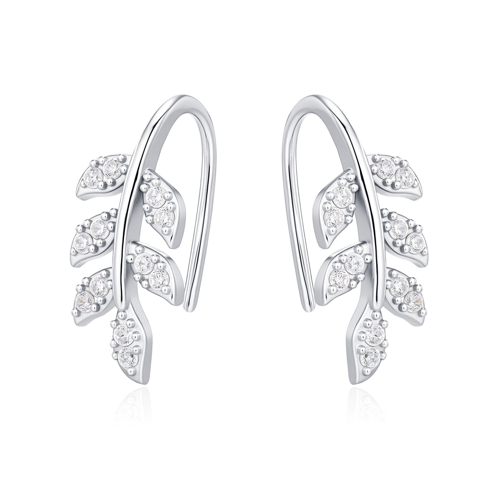 CZ Leaf Mini Crawler Earrings in Sterling Silver, Silver, Gold or Rose Gold, Olive Branch Climber Earrings, Nature Inspired Ear Climbers
