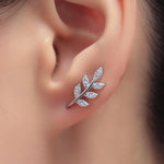 CZ Leaf Mini Crawler Earrings in Sterling Silver, Silver, Gold or Rose Gold, Olive Branch Climber Earrings, Nature Inspired Ear Climbers