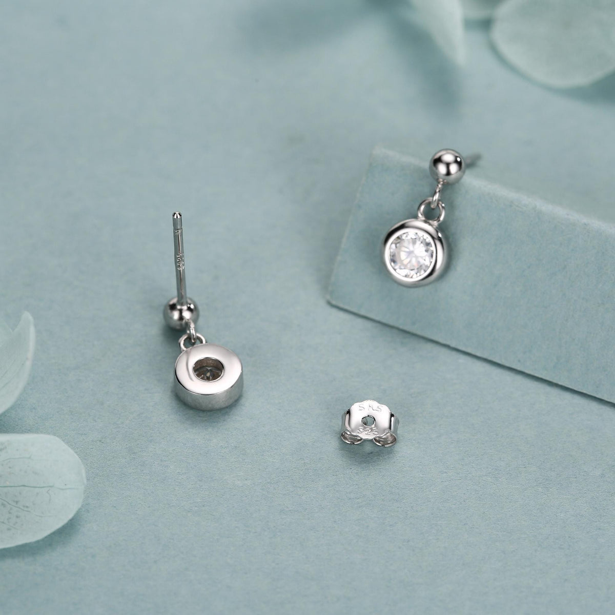 Tiny Dangling Solitaire CZ Stone Drop Stud Earrings in Sterling Silver, Classic Minimalist Geometric Design, Delicate