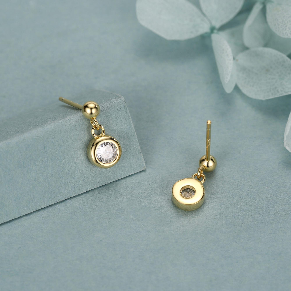 Tiny Dangling Solitaire CZ Stone Drop Stud Earrings in Sterling Silver, Classic Minimalist Geometric Design, Delicate