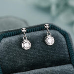 Tiny Dangling Solitaire CZ Stone Drop Stud Earrings in Sterling Silver, Classic Minimalist Geometric Design, Delicate