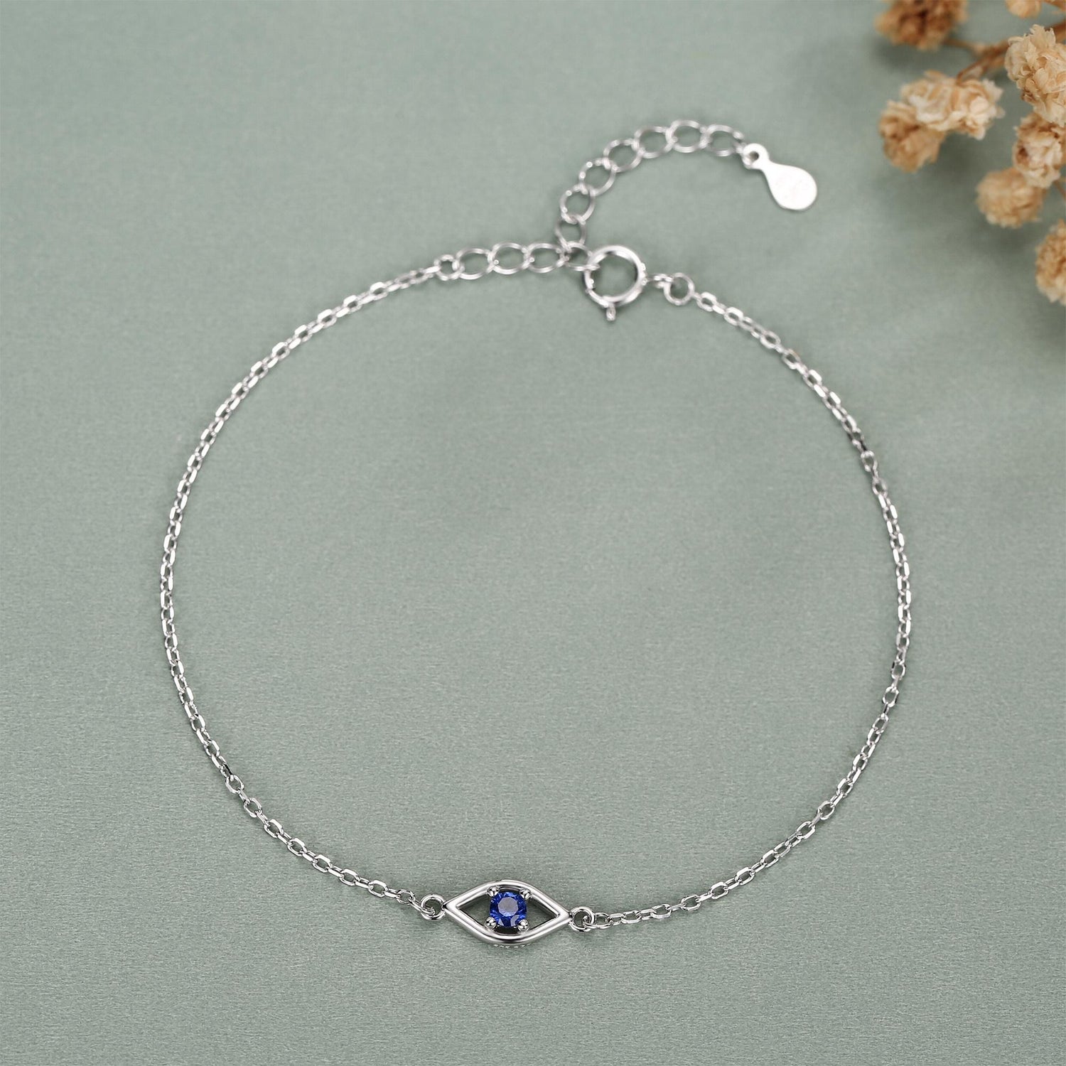 Evil Eye Bracelet in Sterling Silver, Silver or Gold, Hamsa Hand Evil Eye Bracelet, Sapphire Blue CZ Eye Bracelet