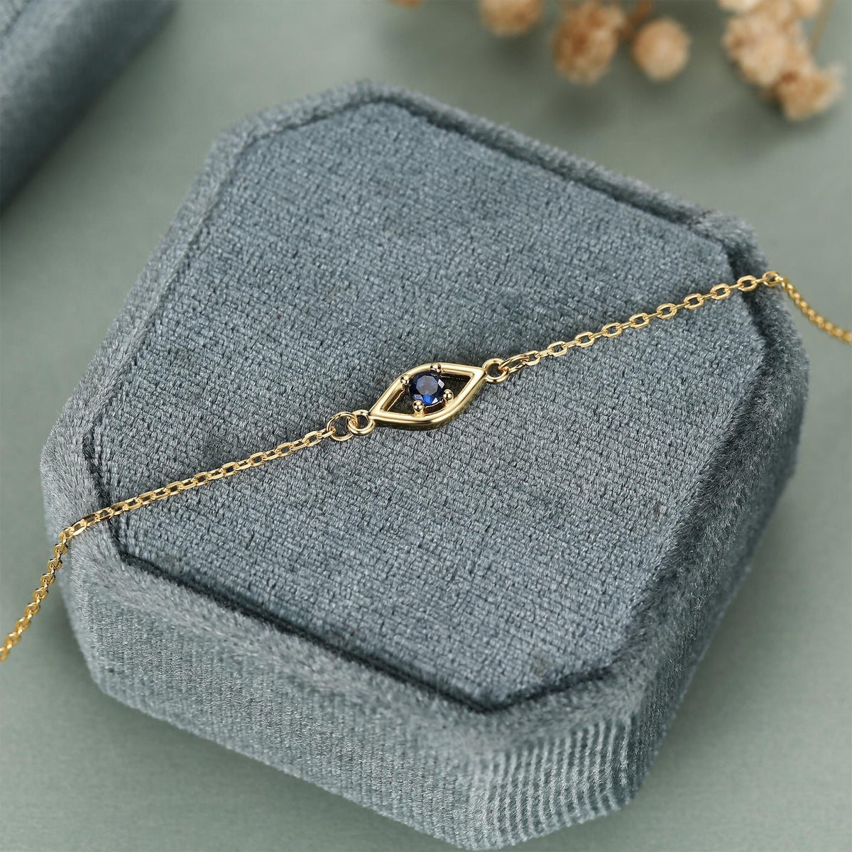 Evil Eye Bracelet in Sterling Silver, Silver or Gold, Hamsa Hand Evil Eye Bracelet, Sapphire Blue CZ Eye Bracelet