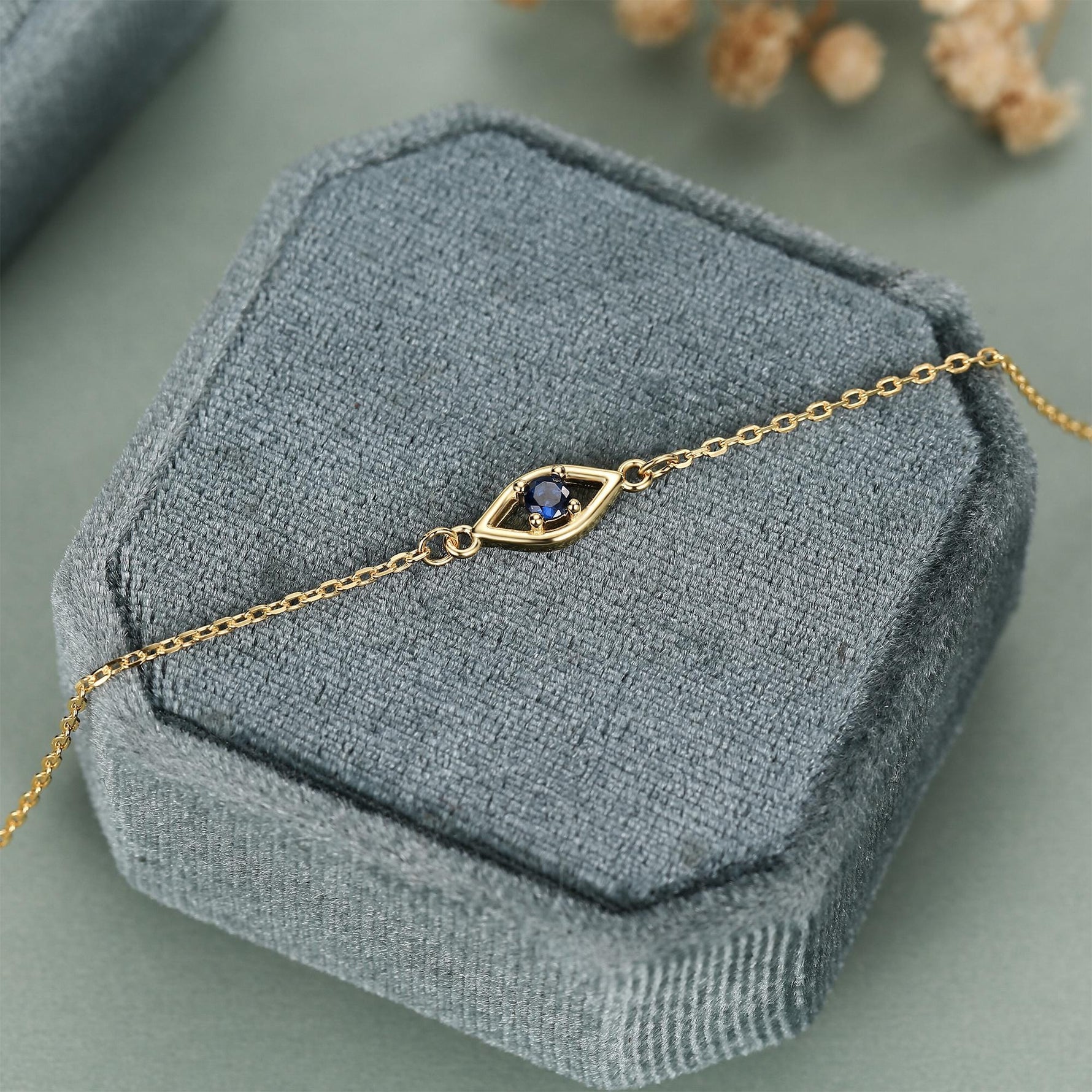 Evil Eye Bracelet in Sterling Silver, Silver or Gold, Hamsa Hand Evil Eye Bracelet, Sapphire Blue CZ Eye Bracelet