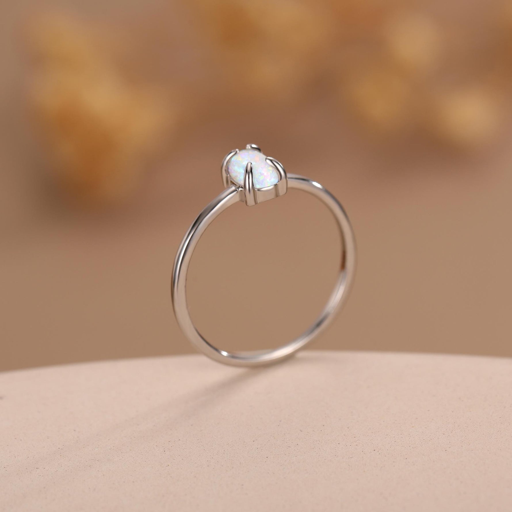 Fire Opal Ring in Sterling Silver, US 5 - 8, 4x6mm, Lab Opal Stone Ring, White Opal Ring