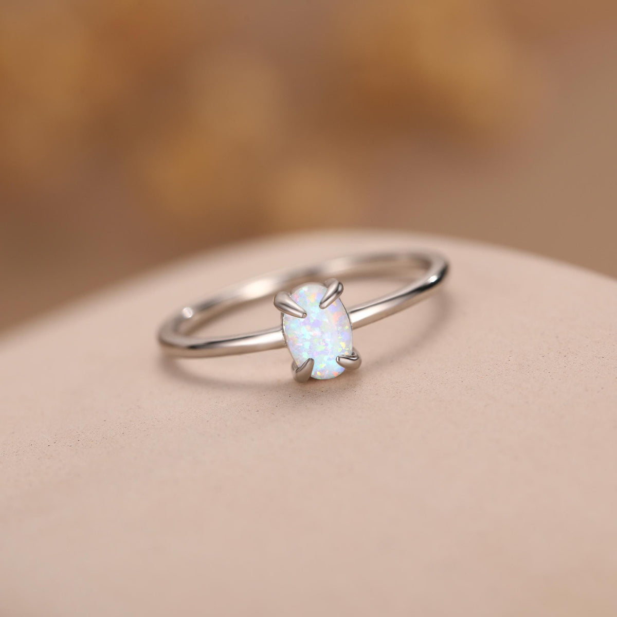 Fire Opal Ring in Sterling Silver, US 5 - 8, 4x6mm, Lab Opal Stone Ring, White Opal Ring
