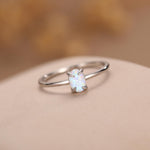 Fire Opal Ring in Sterling Silver, US 5 - 8, 4x6mm, Lab Opal Stone Ring, White Opal Ring
