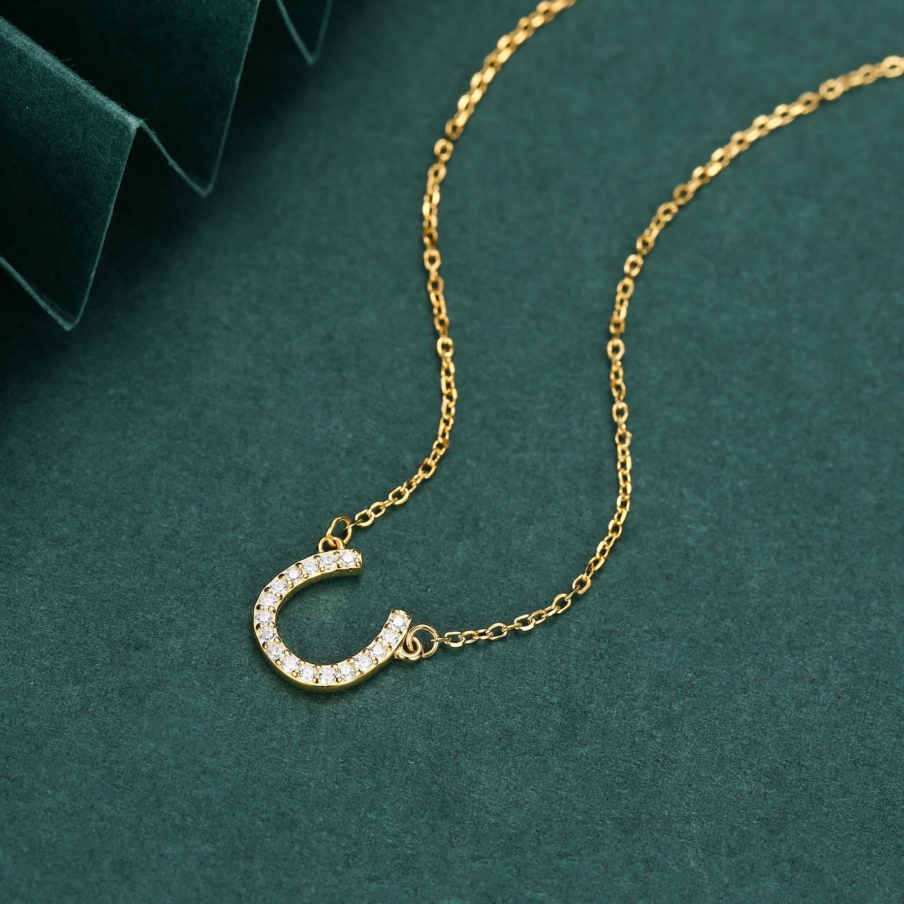 Tiny CZ Horseshoe Necklace in Sterling Silver, Silver or Gold, Adjustable 16'' - 18'' - Cute Quirky and Fun Jewellery, Horse Necklace
